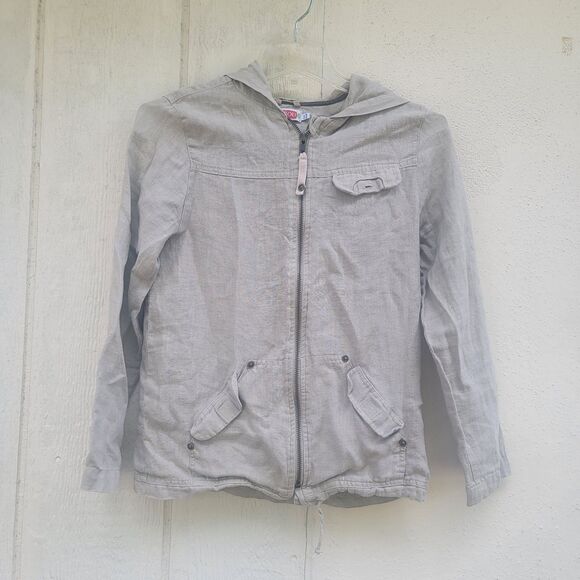 Boboli tan linen hooded jacket tan size 10 youth - Picture 1 of 5